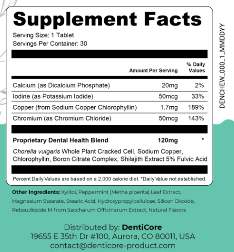 DentiCore Supplement Label