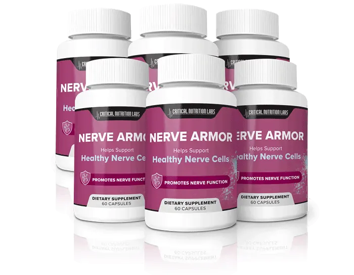 Nerve Armor supplement bottle with natural nerve support ingredients and customer reviews